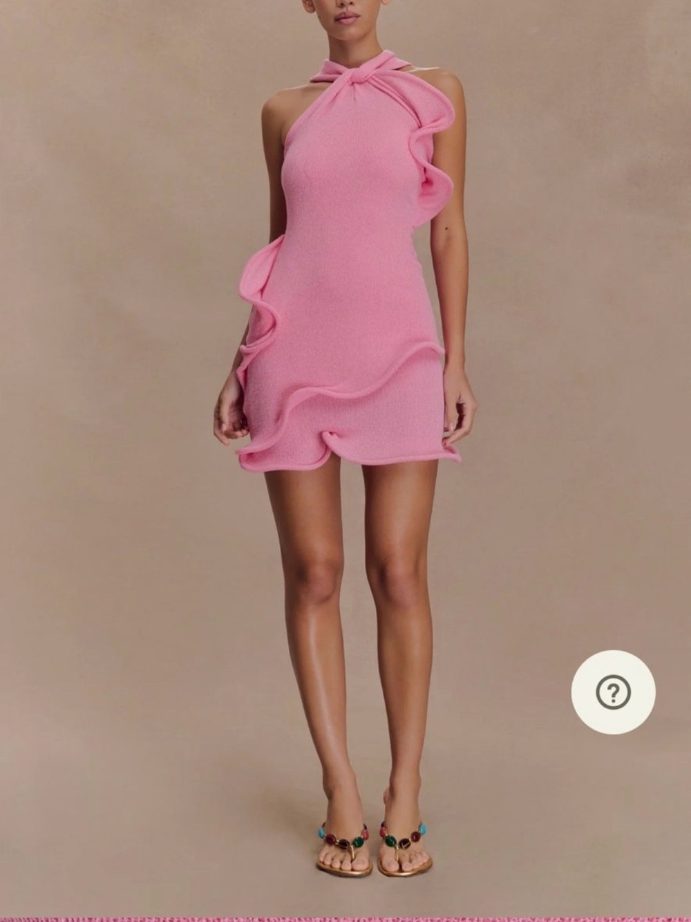 Meshki Bubblegum Pink Ruffle Halter Mini Dress